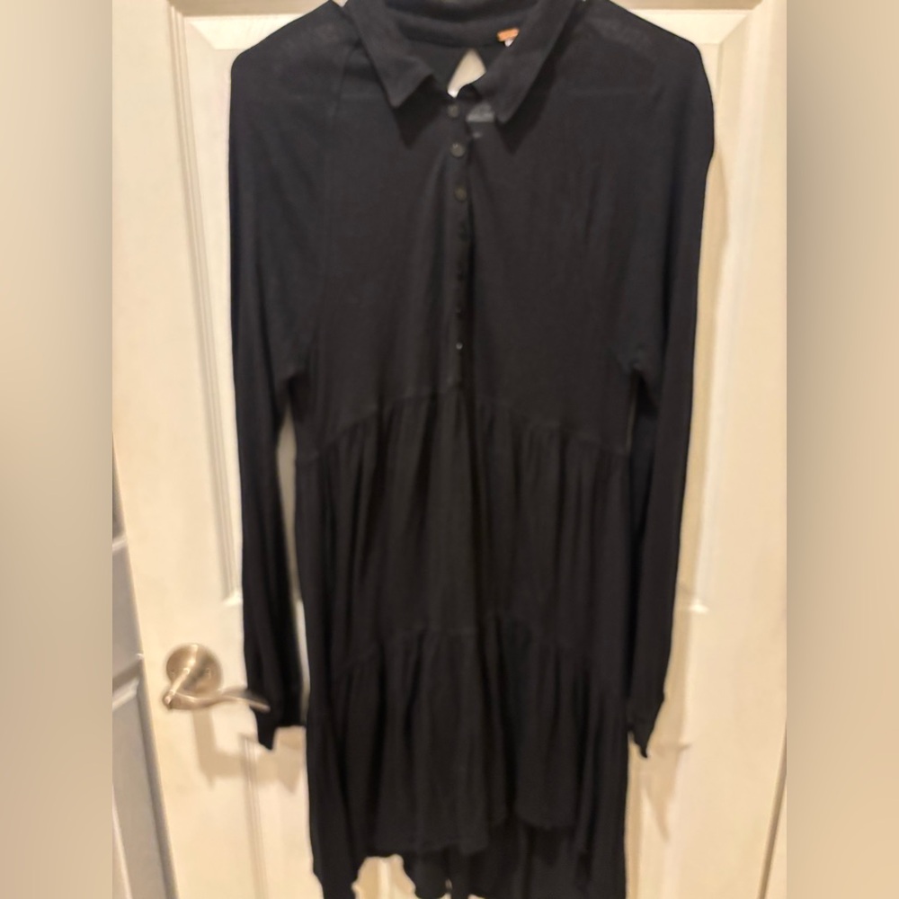 Free People Black Long Sleeve Button-Up Dress